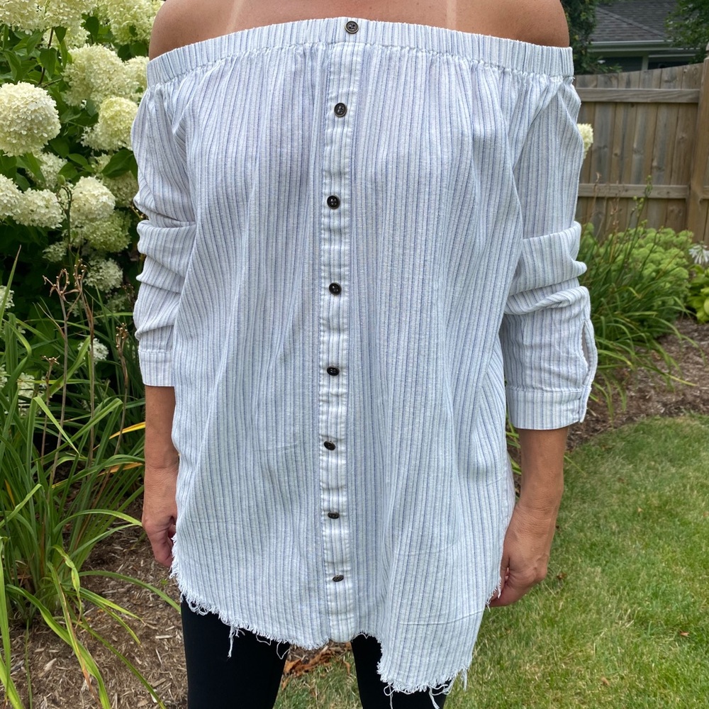 Treasure & Bond Off-the-Shoulder Striped Blouse - Size S